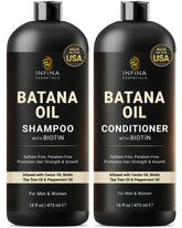 INFINA ESSENTIALS Batana Oil Shampoo, bouteille claire offrant hydratation légère et démêlage facile.