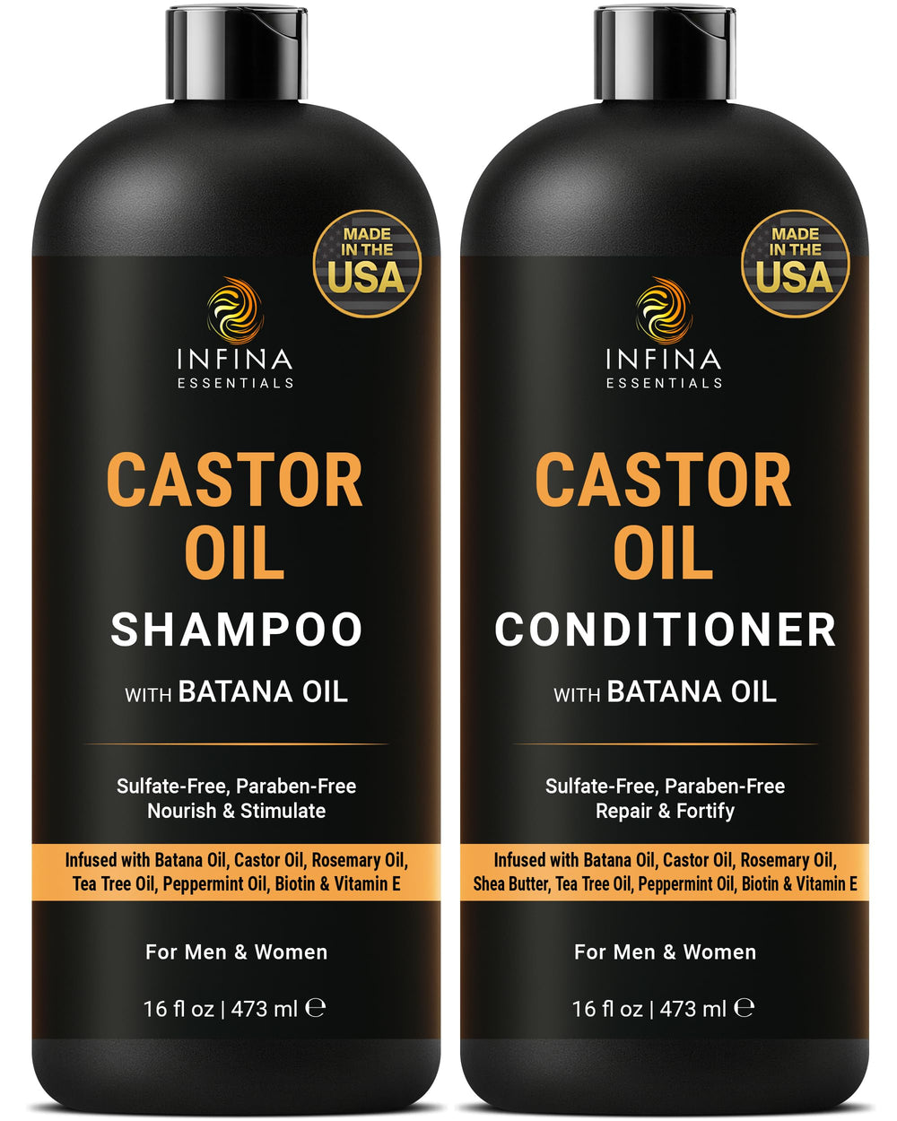 Champú INFINA ESSENTIALS con aceite de ricino y Batana, botella de 473 ml, para cabello nutrido