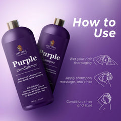 INFINA ESSENTIALS acondicionador púrpura: cabello suave y brillo revitalizado.