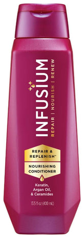 Infusium: botella de acondicionador para revitalizar cabello dañado y aportar brillo.