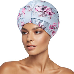 Gorro de ducha INNELO azul con flor, impermeable y ligero para cabello húmedo.