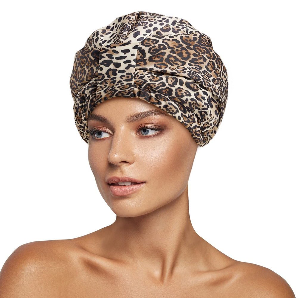 Gorro de ducha INNELO para mujer con estampado leopardo mantiene el cabello seco al ducharte.