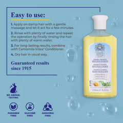 Aplicación suave del champú Intea Camomila para cabello infantil.