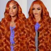 Peluca IOHLRDIM de 30 pulgadas en tono jengibre naranja con frente de encaje 13x6 para un look natural