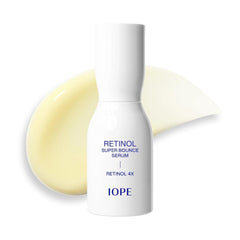 IOPE Retinol Super Bounce Serum en bote, uso diario para mejorar elasticidad.