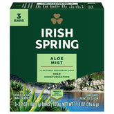 Barra desodorante Irish Spring Aloe, presentación de tres unidades para uso diario.