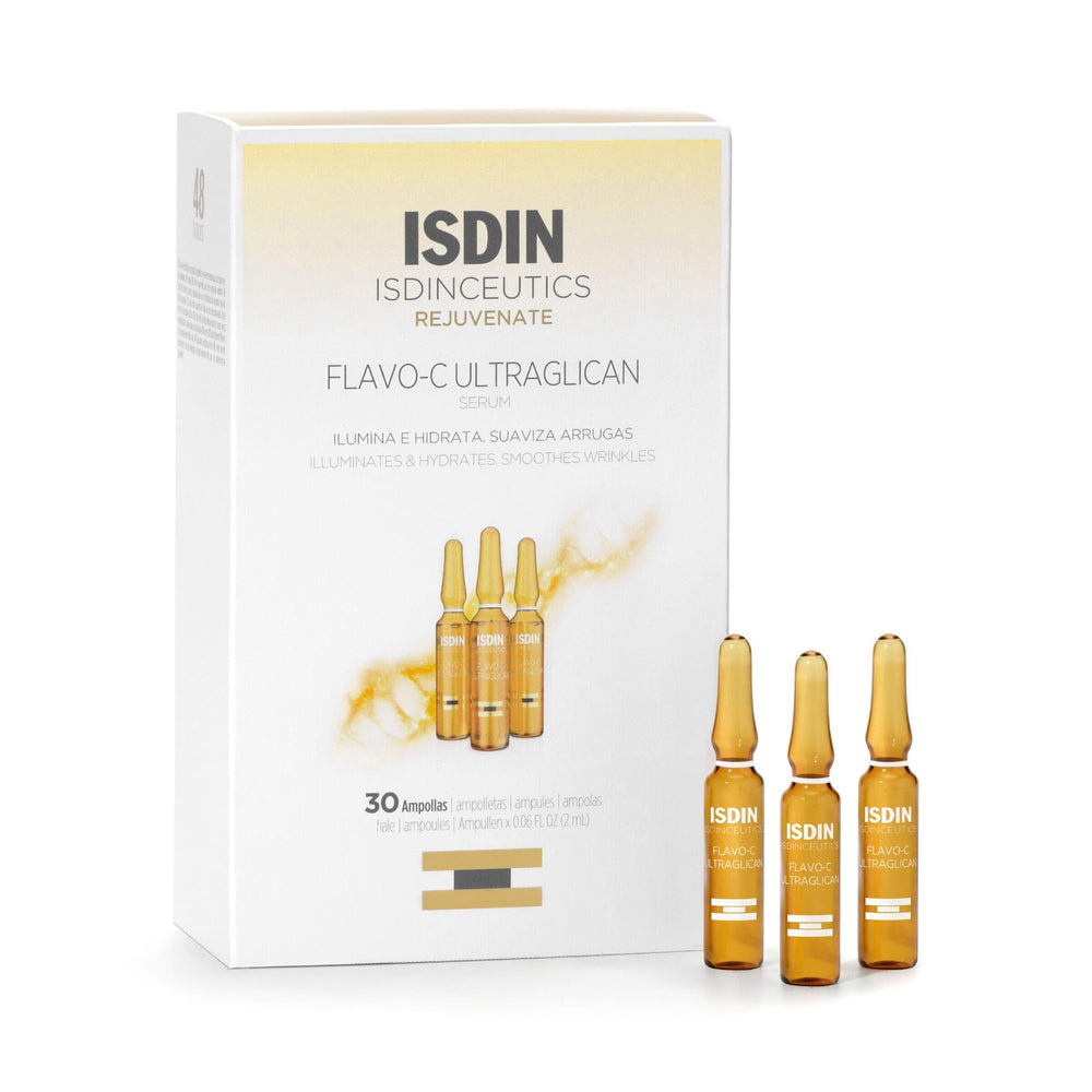 Ampoules ISDIN Flavo-C Ultraglican visage pour hydratation et éclat accrus