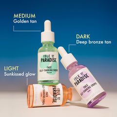 Isle of Paradise actifs verts neutralisent les rougeurs pour bronzage moyen doré
