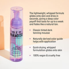Isle of Paradise Glow Clear Mousse – texture transparente, application rapide sans traces.