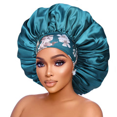 Bonete Isshin Beauty de seda grande en teal, suave para el cabello rizado