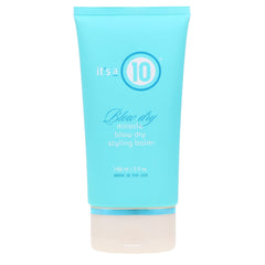 It's a 10 Haircare bálsamo milagro para secado, vista frontal de la botella y cabello suave.