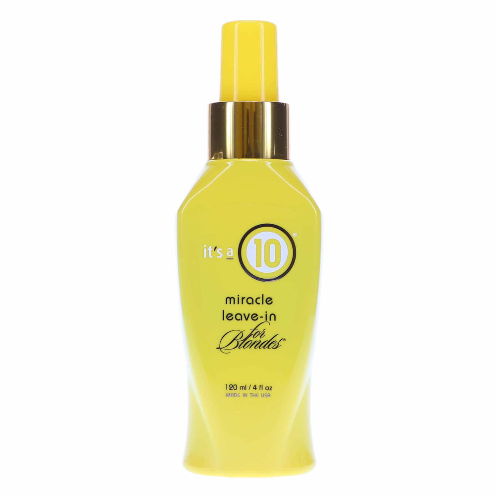 Its a 10 Haircare Blonde Miracle Leave-In, botella con tratamiento ligero para brillo dorado.