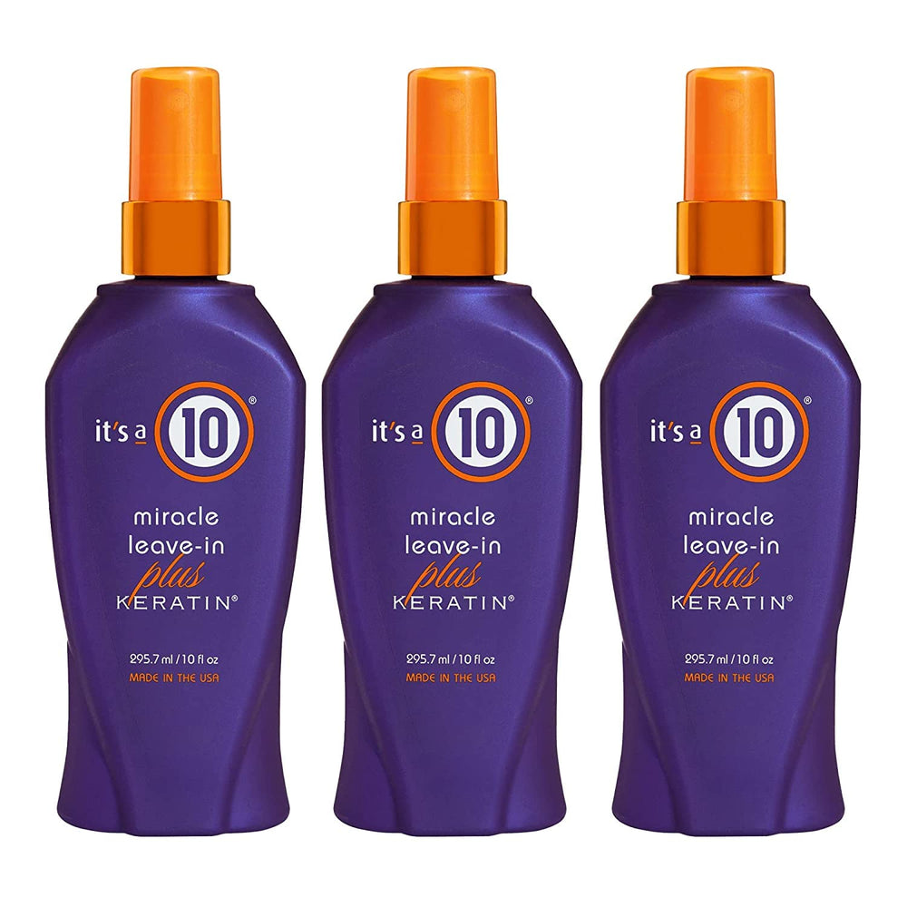 Botella de It's a 10 Haircare Miracle Leave-In con Keratina, lista para desenredar.