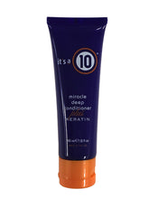It's A 10 Miracle Deep Conditioner Plus Keratin bottle pour highlighting keratin nourishment for smoother hair.