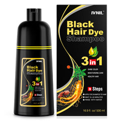 Ivnil champú-tinte negro 3 en 1, botella visible y retoque rápido de canas.