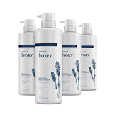 Ivory ducha hidratante para piel sensible con lavanda, botella visible.