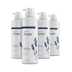 Ivory ducha hidratante para piel sensible con lavanda, botella visible.