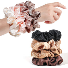 Ivyu scrunchies satinados marrón-rosado para looks diarios.