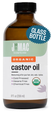 Aceite de ricino J MAC BOTANICALS en frasco de cristal 8 oz, uso versátil