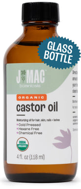 J MAC BOTANICALS aceite de ricino orgánico prensado en frío en frasco de vidrio
