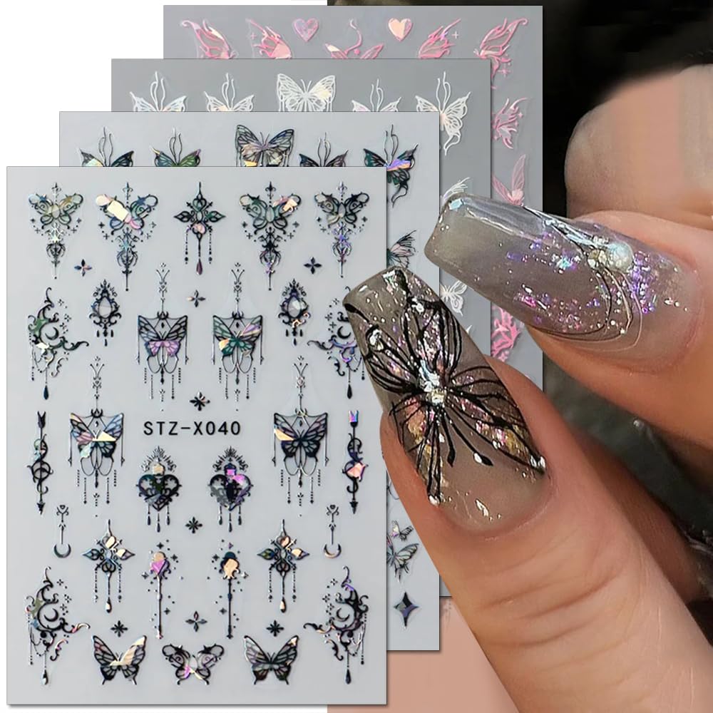 Pegatina Jaliya 3D mariposa negra metálica para uñas con estilo.