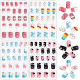 Caja de uñas falsas JANYUN con tallas variadas para niñas, lista para jugar y vestir.