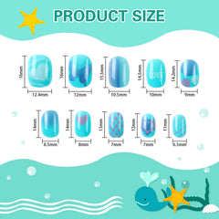 Uñas JANYUN infantiles diseño peces azul, ideal para juego seguro.
