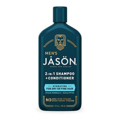 Jason 2 en 1 para hombres, frente de la botella, hidratación suave para cabello fino.