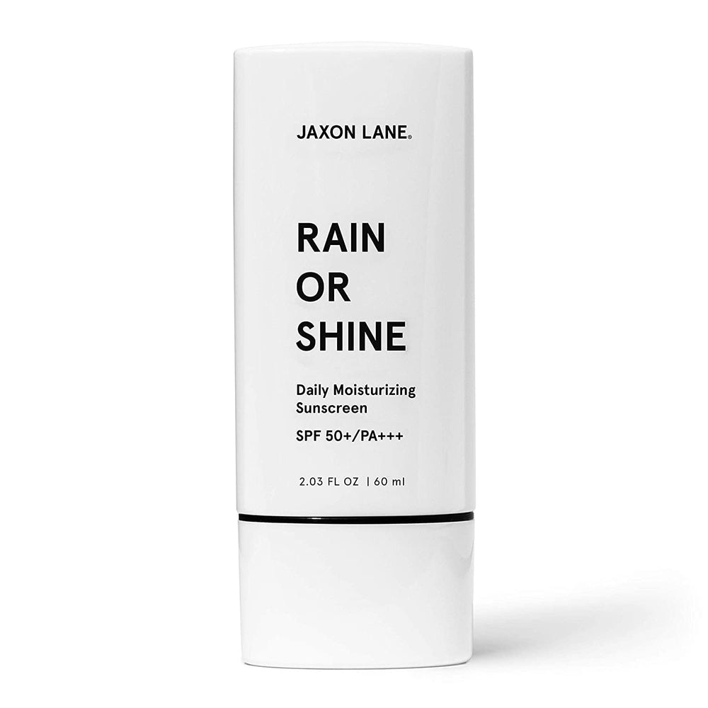 Rain or Shine de Jaxon Lane, bote SPF50 para protección diaria del rostro.