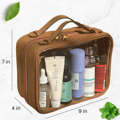 JAZD organizador de maquillaje transparente con dos bolsillos interiores, ideal para viaje.