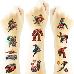 Tatuajes temporales JCQAYB Avengers azules; perfectos para fiestas infantiles divertidas.