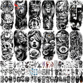 Tatuaje temporal de JEEFONNA con león tridimensional para estilo audaz
