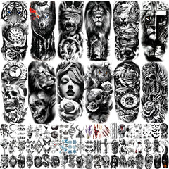 Tatuaje temporal de JEEFONNA con león tridimensional para estilo audaz