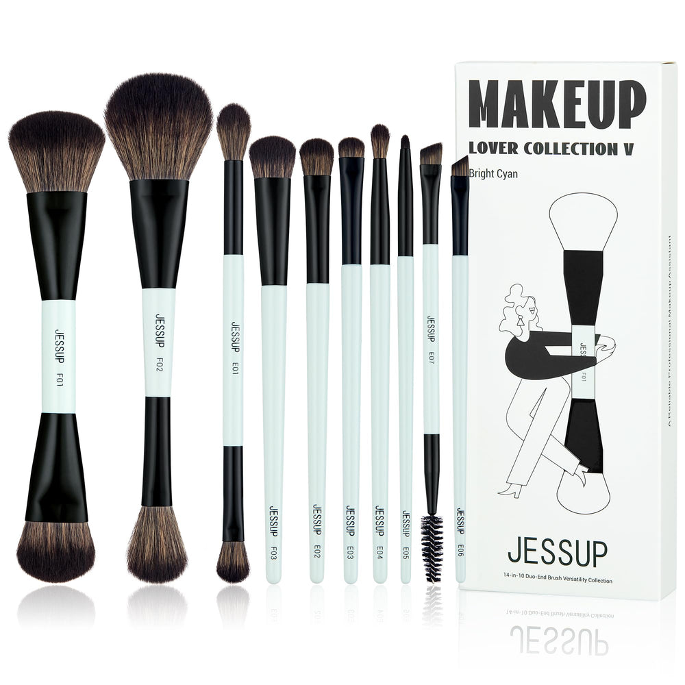 Conjunto Jessup de 10 brochas, doble extremo, versatilidad completa para rostro y ojos