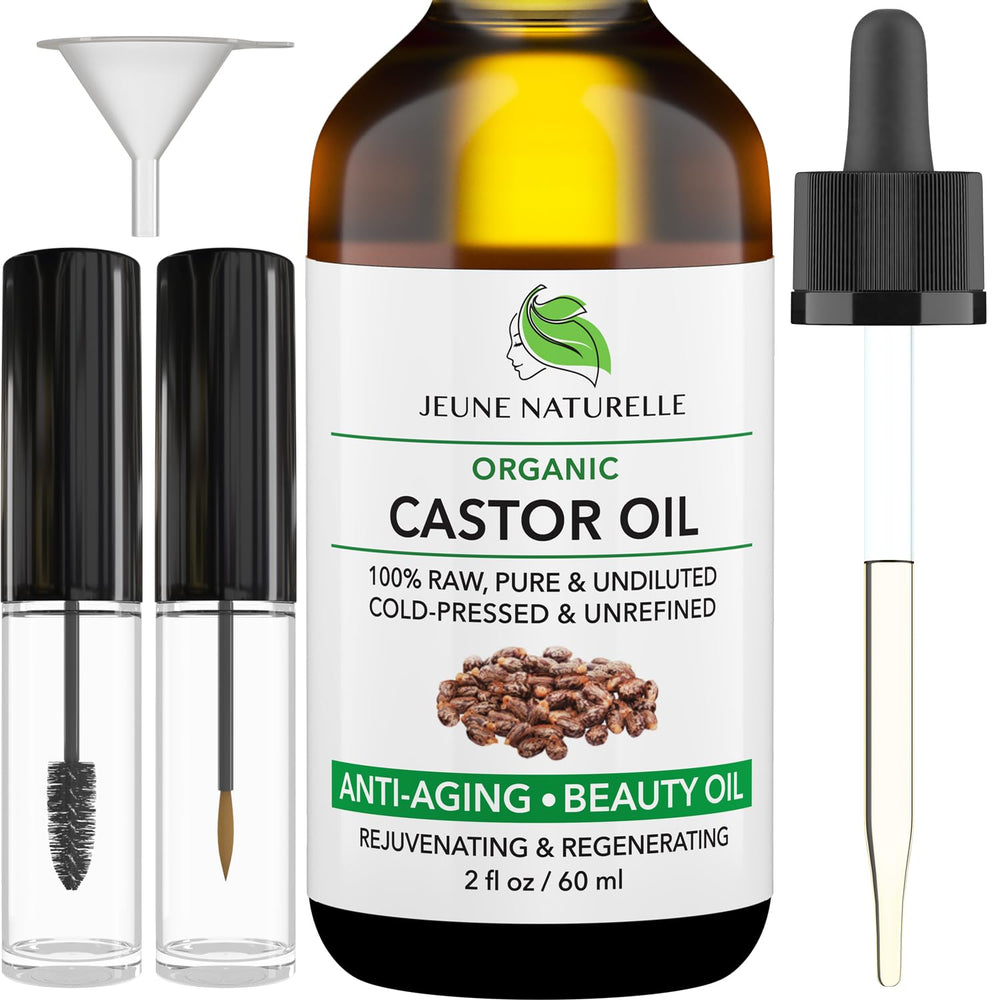 Jeune Naturelle aceite de ricino orgánico, botella de vidrio, para estimular el crecimiento del cabello.