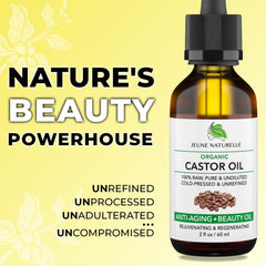 Jeune Naturelle aceite de ricino orgánico con cuentagotas, aplicación precisa para el cabello.