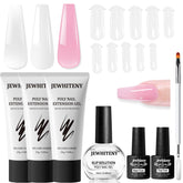 JEWHITENY Poly Extension Set, kit de gel transparente, blanco y rosa para uñas duraderas
