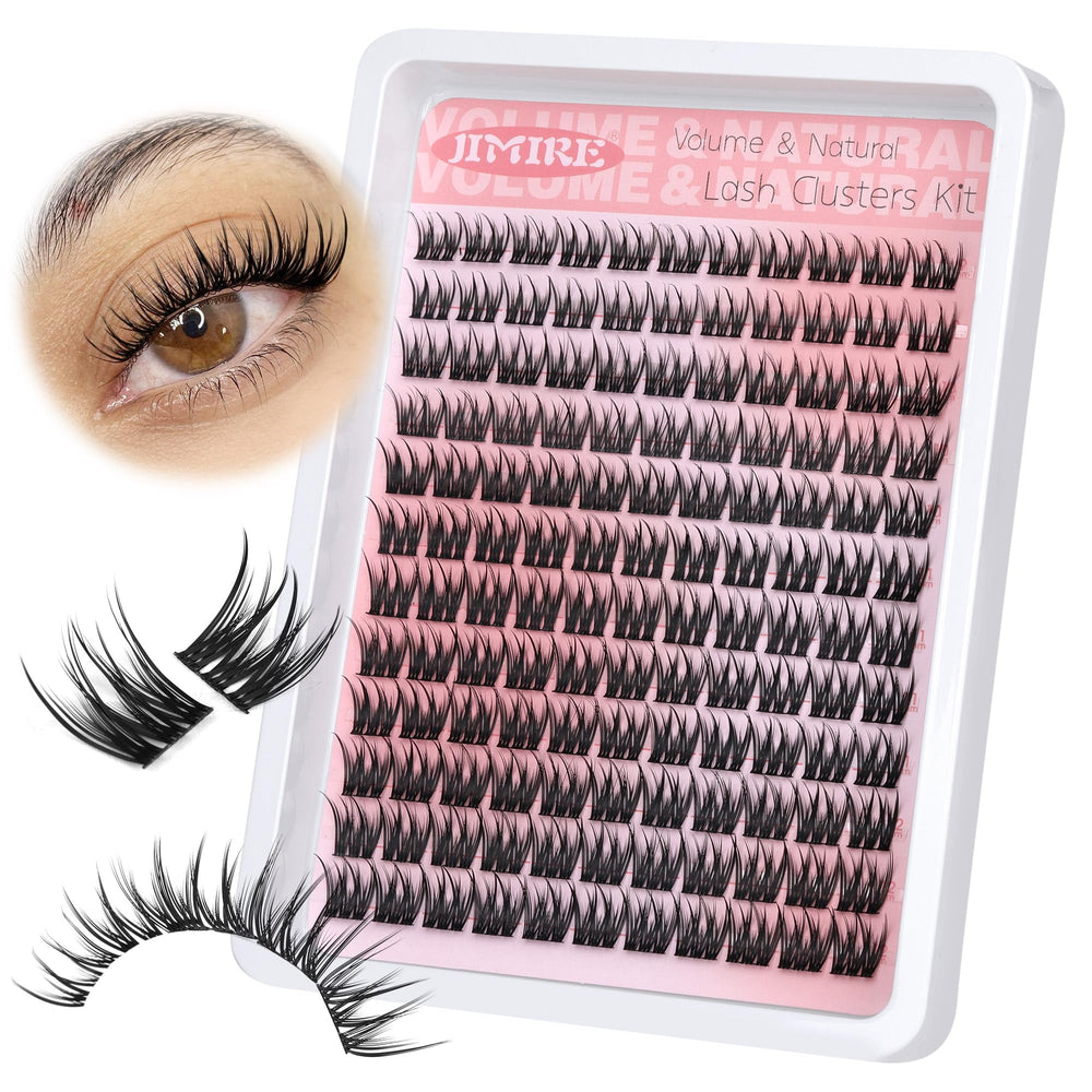 Pestañas agrupadas naturales de JIMIRE, enfoque delicadas 9-12 mm para una mirada suave y voluminosa.