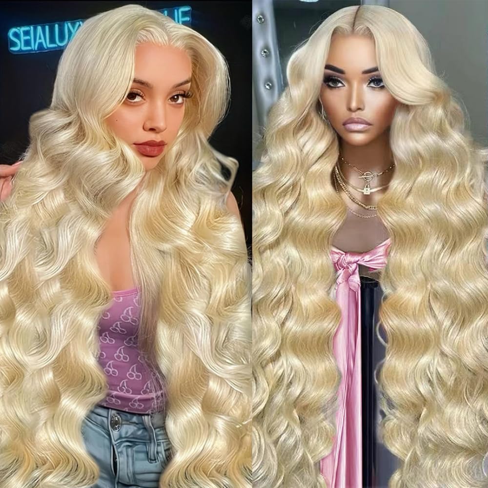 Peluca JINNOO frontal con encaje 13x6, rubia 613, ondas suaves para un look natural