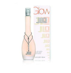 Jennifer Lopez Glow bottle closeup shows shimmering glass and subtle radiance.