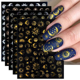 JMEOWIO: diseño lunar-estrella-sol en uñas para un aspecto brillante.