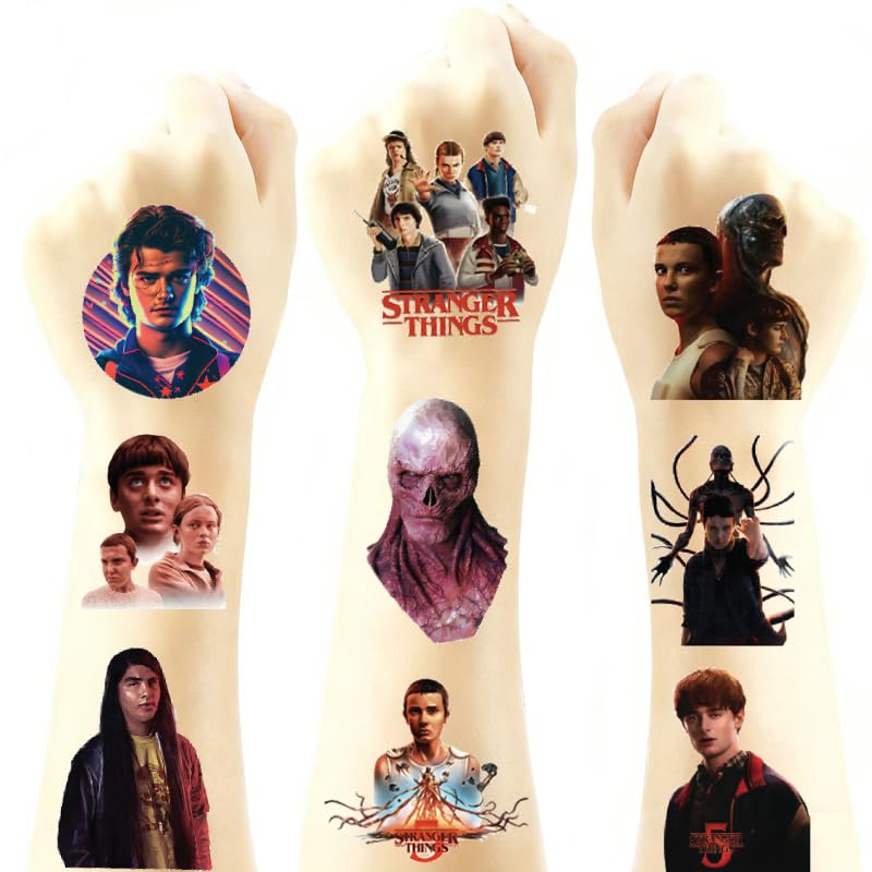 JMYUJX Stranger Things 5 tattoo sheet collection for party favors and decorations.