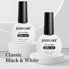 Esmalte gel negro JODSONE 10 ml, color intenso y cobertura uniforme.