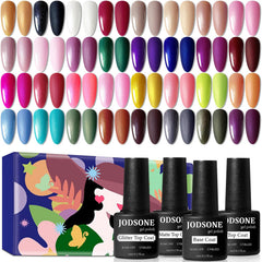 JODSONE, conjunto de esmaltes en gel con brillos de cinta para looks veraniegos.