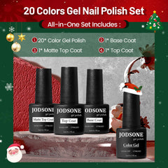 JODSONE Gel Nail Set muestra 20 colores para múltiples estilos.