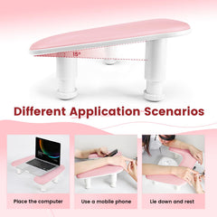 JODSONE reposamuñecas rosa con altura ajustable en tres niveles para diferentes clientas.