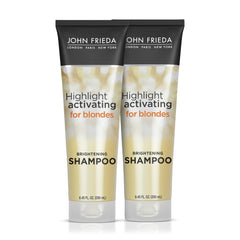John Frieda champú para rubio claro, botella visible, aporta brillo natural