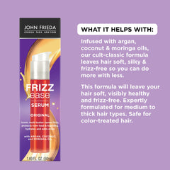 Humid environment showing frizz-free results with John Frieda serum