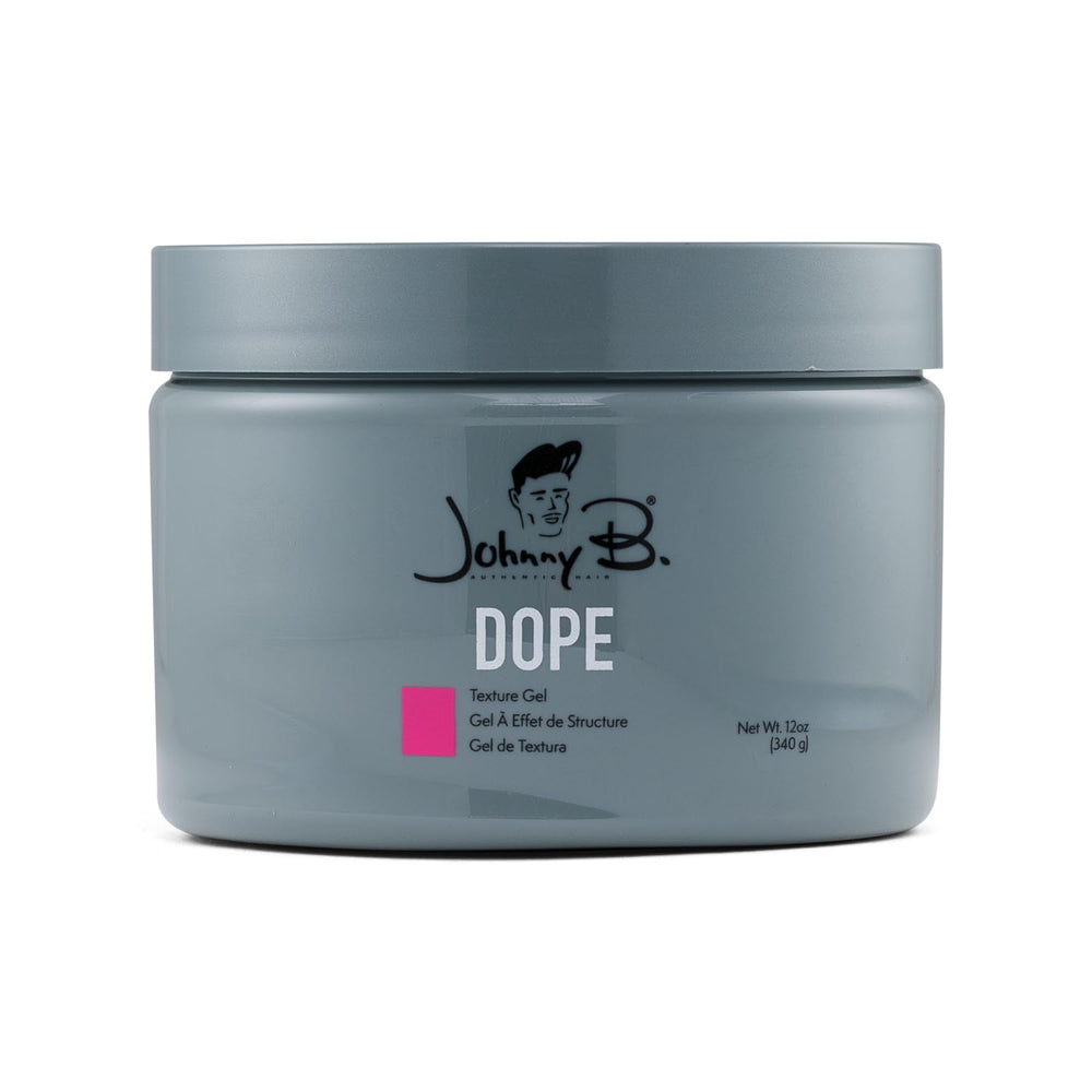 Gel de coiffure JOHNNY B. Dope Texture Gel – bouteille 12 oz prête pour un coiffage durable sans croquant.