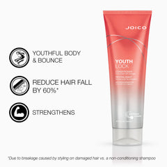 Joico YouthLock acondicionador, textura desenredo suave, facilita peinado diario.